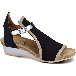 image:imageNAOT Footwear Womens Fiona Wedge SandalBlack Velvet NubuckKhaki Beige LeatherSilver Mirror Leather