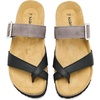 image:imageNAOT Footwear Fresno Womens Toe Loop Slide Sandal with Cork Footbed and Arch Support  Buckle  Comfort and Support  Lightweight and Perfect for Travel  Medium to Wide FitSoft Black LthrTaupe Gray Suede