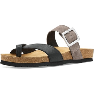 image:imageNAOT Footwear Fresno Womens Toe Loop Slide Sandal with Cork Footbed and Arch Support  Buckle  Comfort and Support  Lightweight and Perfect for Travel  Medium to Wide FitSoft Black LthrTaupe Gray Suede